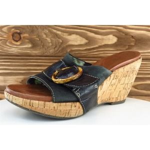 Naya Size 6.5‎ M Black Open Toe Wedge Leather Women